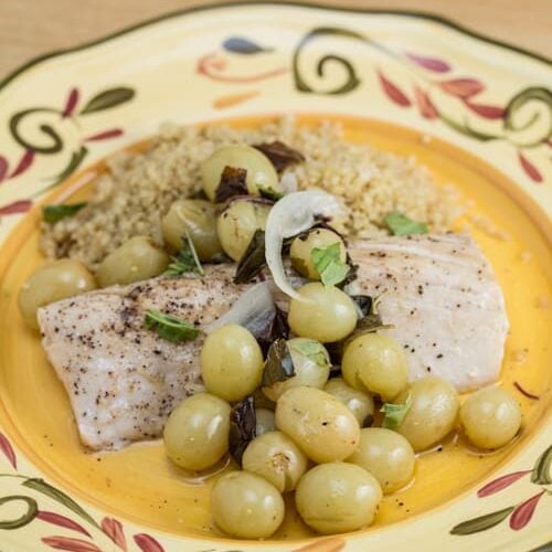 Mahi Mahi with Roasted Grapes and Basil