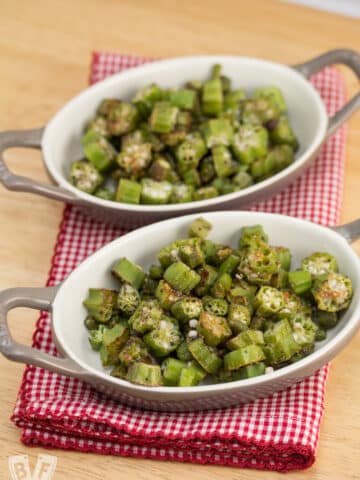 Roasted Okra: Just 3 pantry staples turn fresh okra into a deliciously golden, nutty side dish or snack. This roasted okra recipe is simple, quick, and delicious.