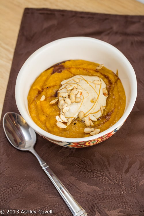 Roasted Butternut Squash Bisque with Sweet Sage Yogurt