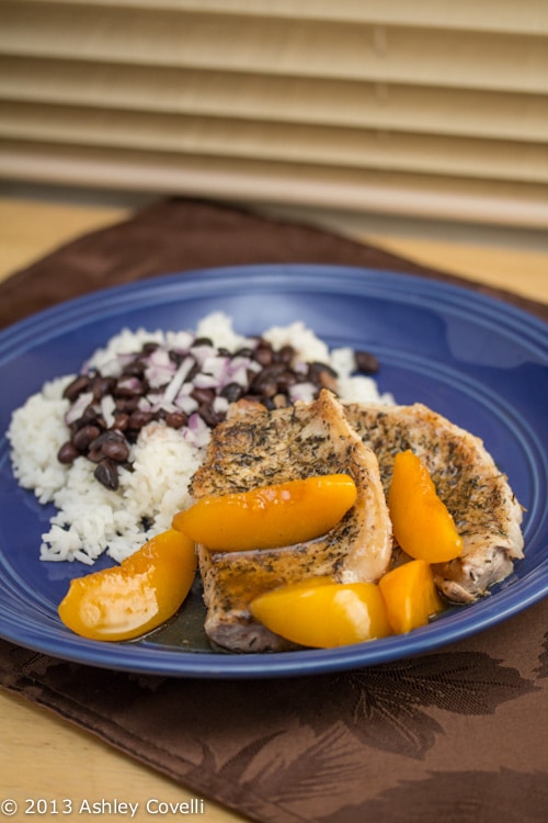 Herb Rubbed Pork Chops with Peach Sauce