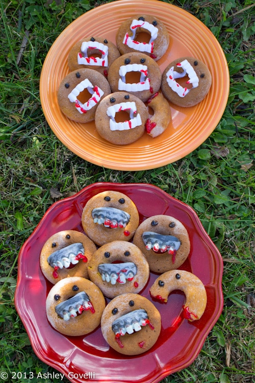 Vampire and Zombie Pumpkin Cake Doughnuts