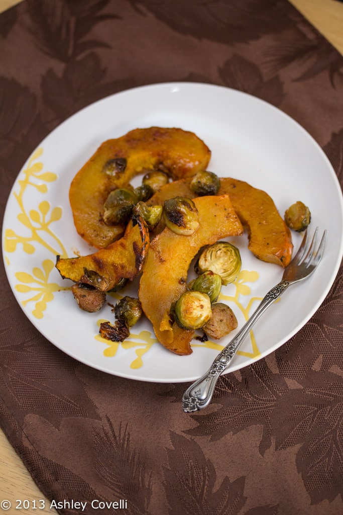 Roasted Acorn Squash and Brussels Sprouts with Honey, Smoked Paprika, and Sage Salt