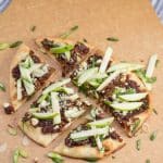 Bacon and Caramelized Onion Jam Naan Pizza with Gorgonzola and Apples