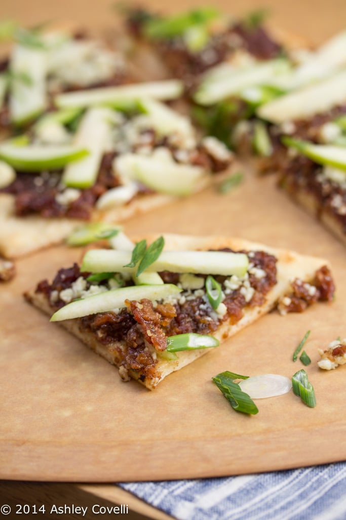 Bacon and Caramelized Onion Jam Naan Pizza with Gorgonzola and Apples