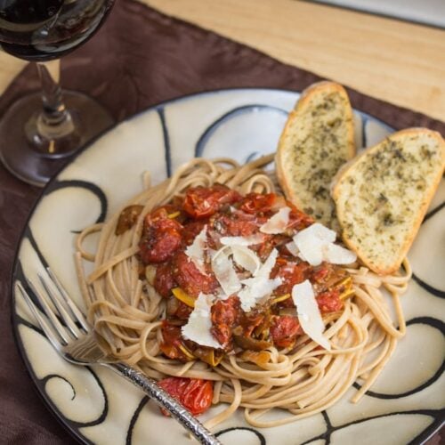 Linguine with Tomato and Summer Squash Sauce