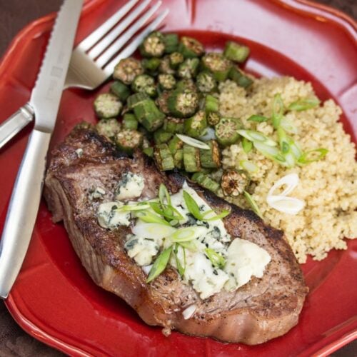 Cast Iron Strip Steak with Danish Blue Cheese