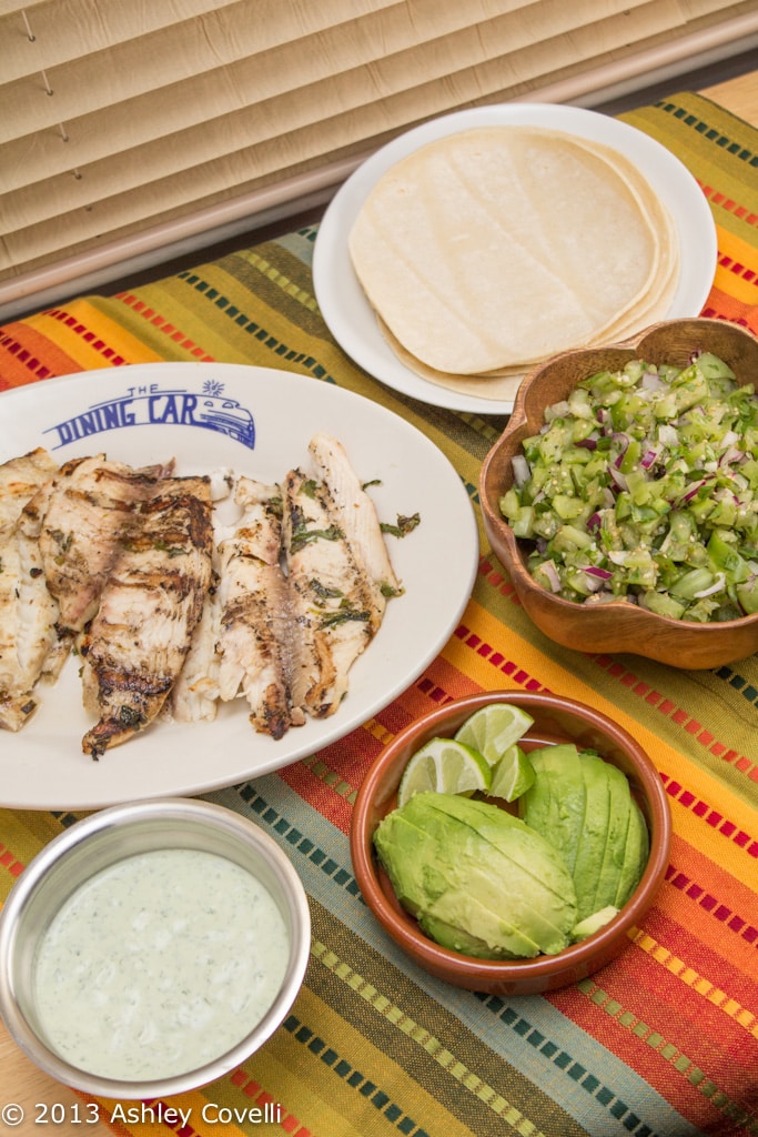 Cilantro and Lime Fish Tacos with Cilantro and Lime Crema