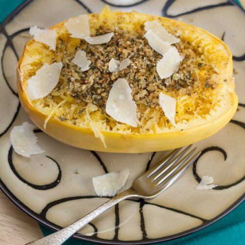 Roasted Spaghetti Squash with Garlicky Herbed Bread Crumbs