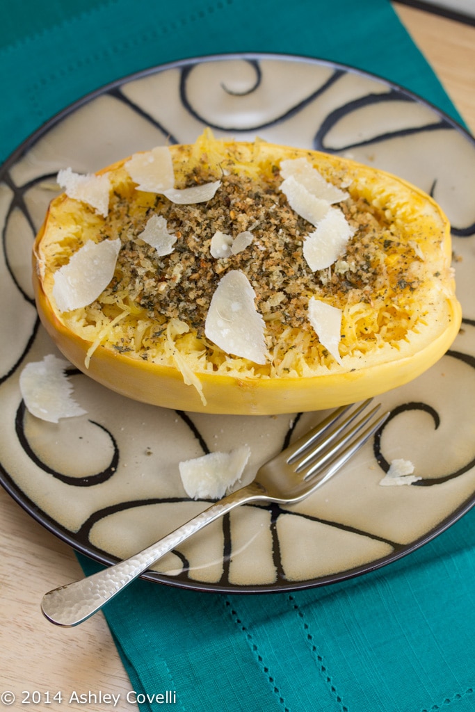 Roasted Spaghetti Squash with Garlicky Herbed Bread Crumbs