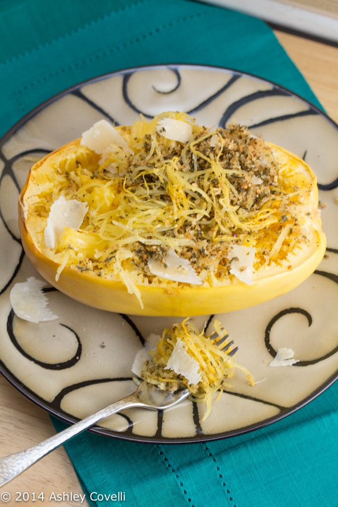 Roasted Spaghetti Squash with Garlicky Herbed Bread Crumbs