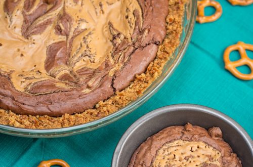 Peanut Butter Brownie Pie with a Pretzel Crust