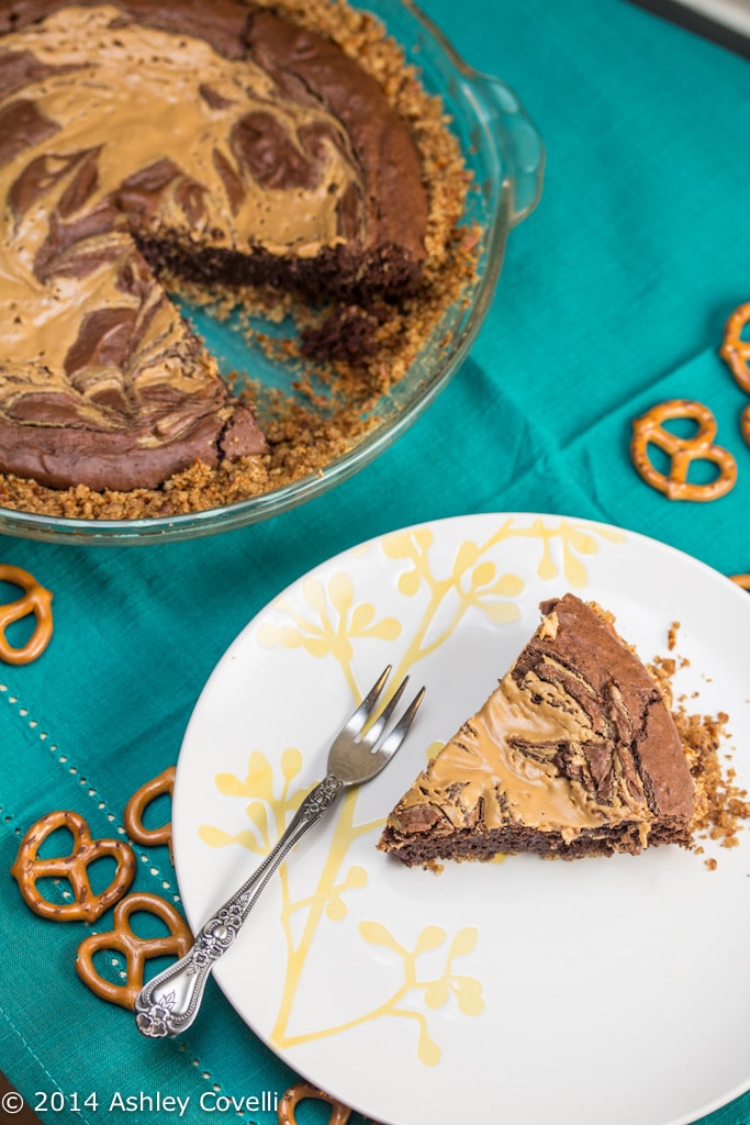 Peanut Butter Brownie Pie with a Pretzel Crust