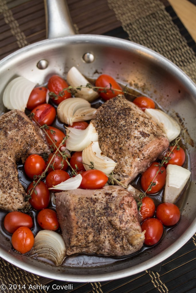 One-Pan Pork Tenderloin with Heirloom Tomato & Shallot Confit