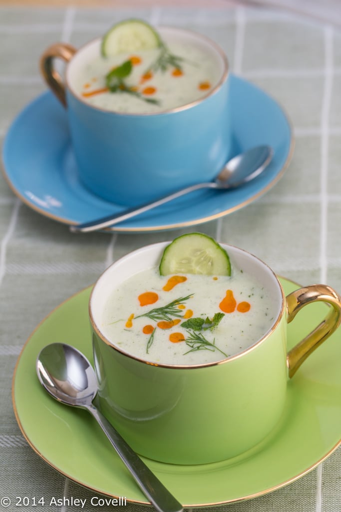 Chilled Cucumber Mint Soup w Hot Chili Oil