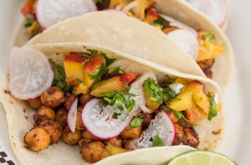 Spiced Chickpea Tacos with Cilantro-Peach Relish