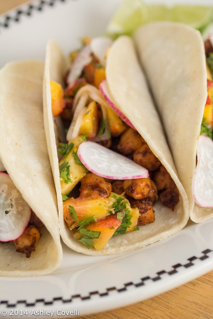 Spiced Chickpea Tacos with Cilantro-Peach Relish