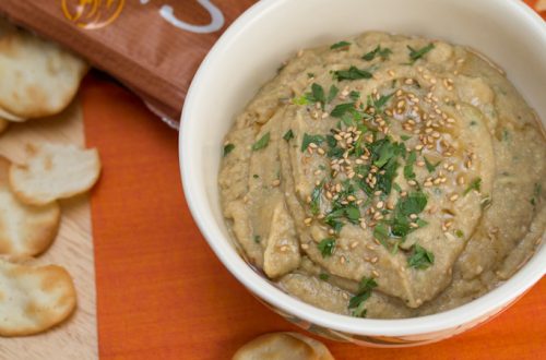 Charred Lemony Baba Ganoush with Naan Crisps