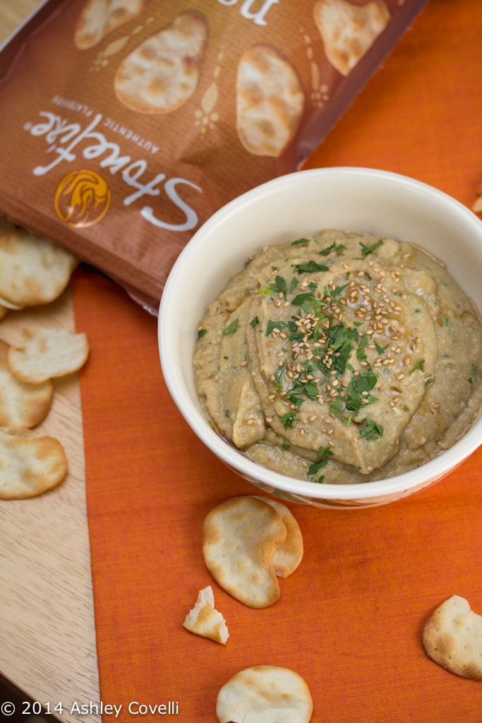 Charred Lemony Baba Ganoush with Naan Crisps