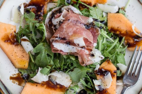 Cantaloupe, Prosciutto and Shaved Parmesan Salad