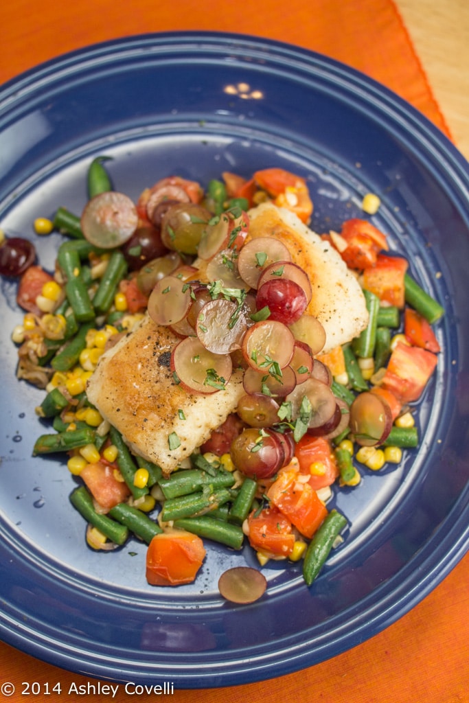 Cod with Pickled Grapes & Summer Succotash