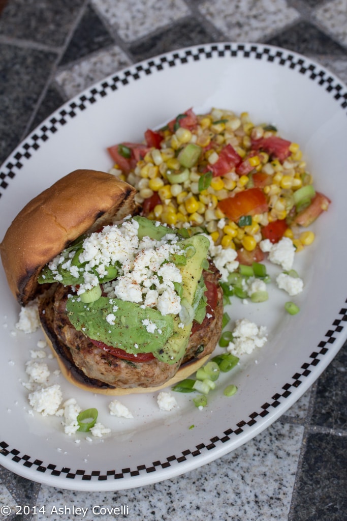 Mexican-Style Turkey Burger with Warm Corn-Tomato Salad