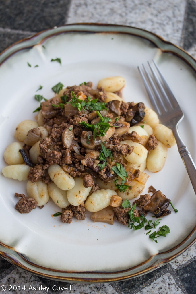 Wild Mushrooms and Grass-Fed Beef Over Gnocchi