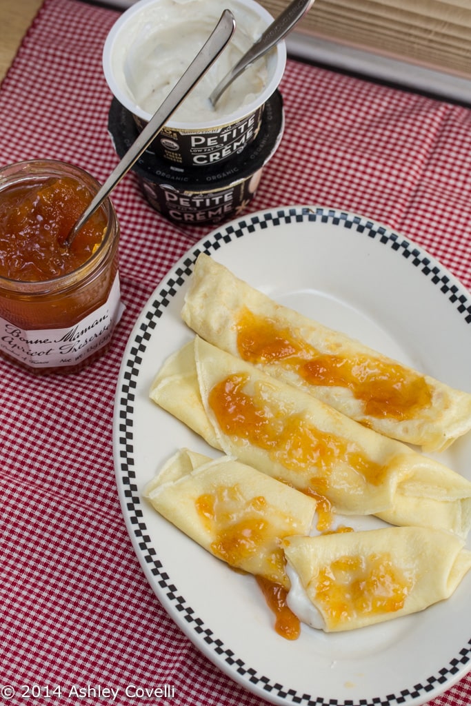 Vanilla Bean Crème Filled Crepes with Apricot Preserves