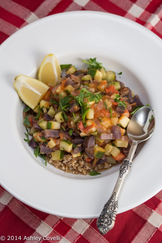 Summer Ciambotta with Purple Potatoes & Farro