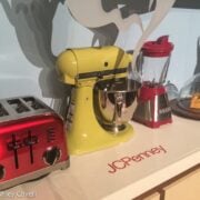 Kitchen appliances on a shelf labeled JCPenney.