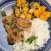 Pork Cutlets with Butternut Squash, Apple, and Cranberry Sauté