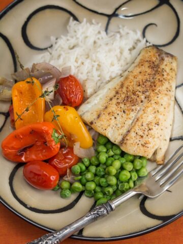 Pan-Fried Barramundi with Thyme Roasted Peppers & Tomatoes