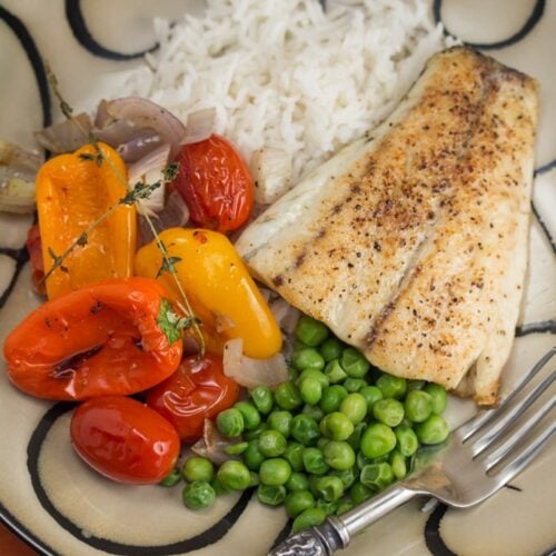 Pan-Fried Barramundi with Thyme Roasted Peppers & Tomatoes