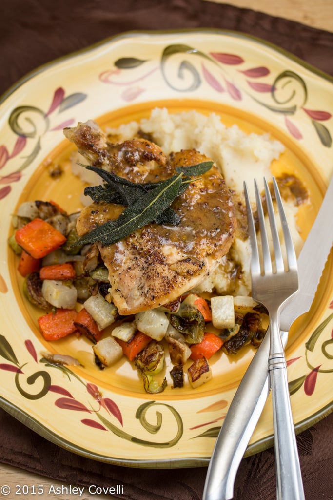 Chicken Charlemagne with Roasted Root Vegetables & Parsnip-Potato Mash