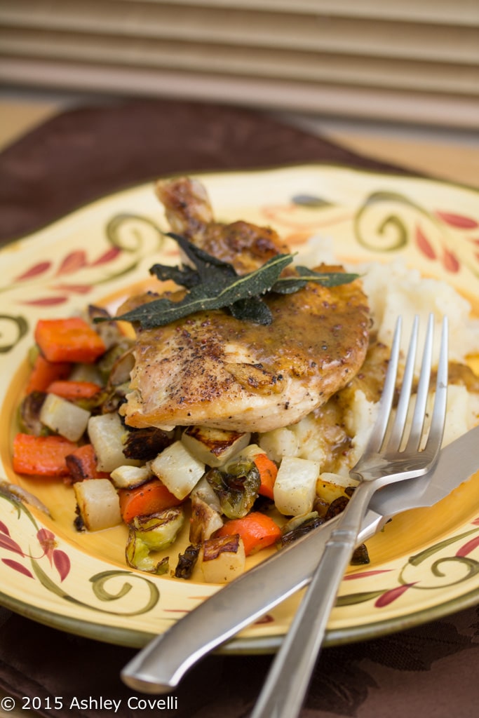 Chicken Charlemagne with Roasted Root Vegetables & Parsnip-Potato Mash