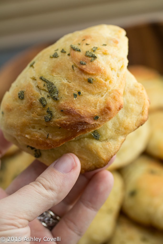 30 Minute Sage and Onion Parker House Rolls