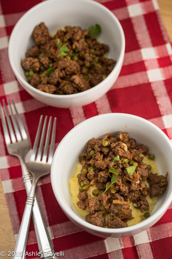 Rosemary Beef & Peas Over Grits