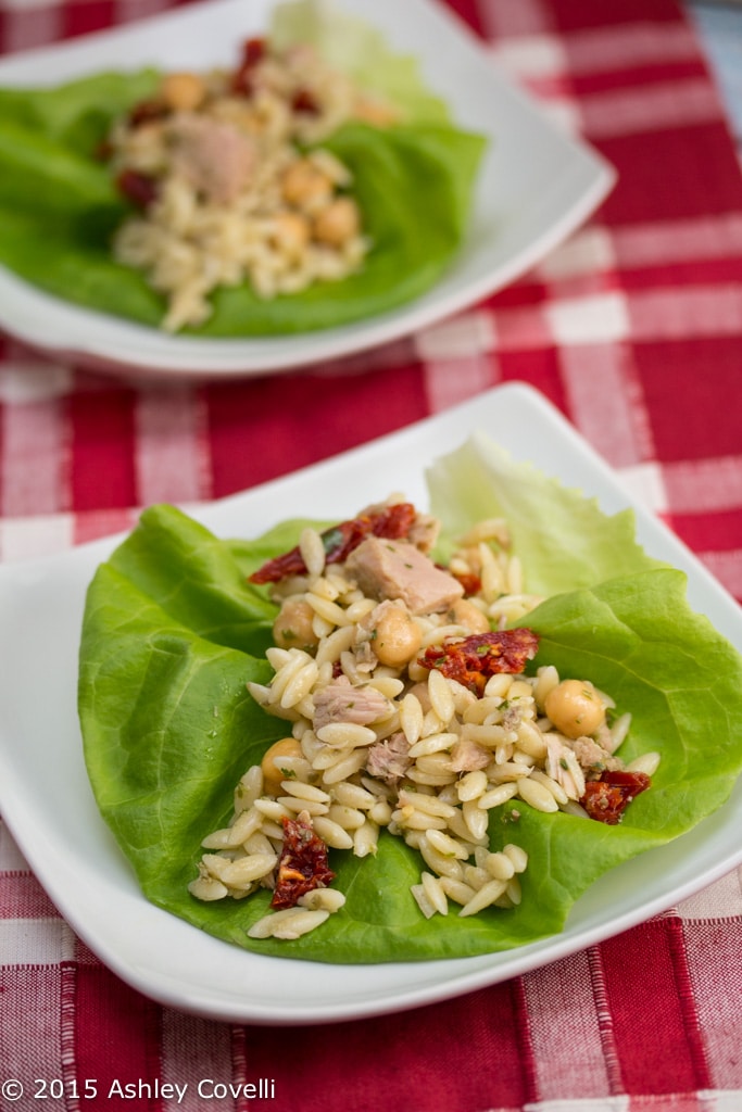 Tuna and Orzo Lettuce Wraps with Parsley-Caper Vinaigrette