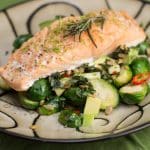 Slowly Cooked Salmon with Roasted Brussels Sprouts, Avocado & Apples