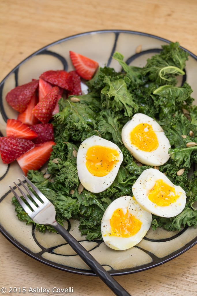 Toasted Kale Salad with Soft Boiled Eggs + Sunflower Seeds