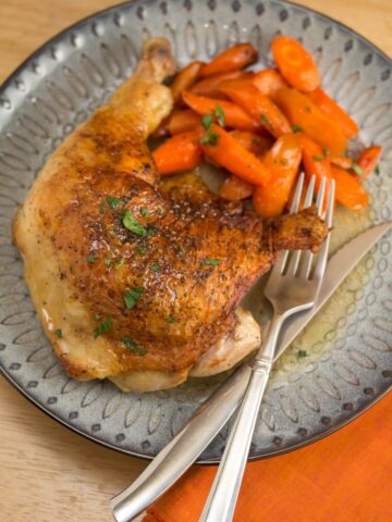 Iron Skillet Chicken + Carrots with Toasted Lager Mustard Sauce