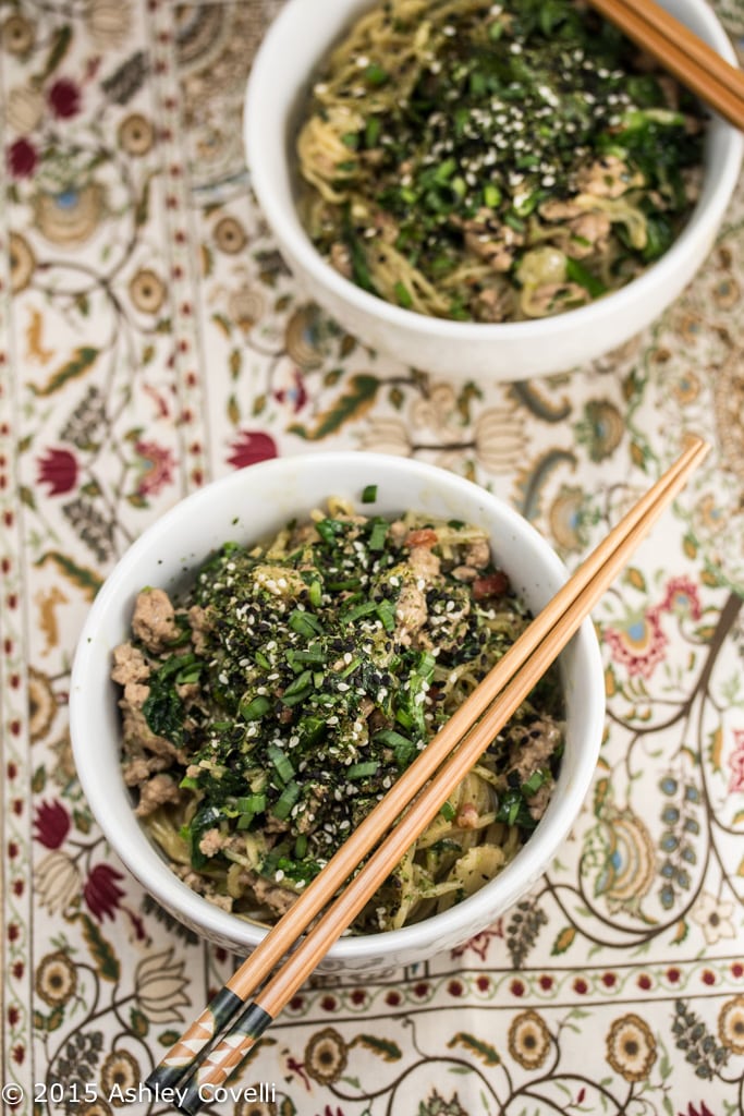 Triple Pork Ramen with Roasted Garlic & Pea Tips