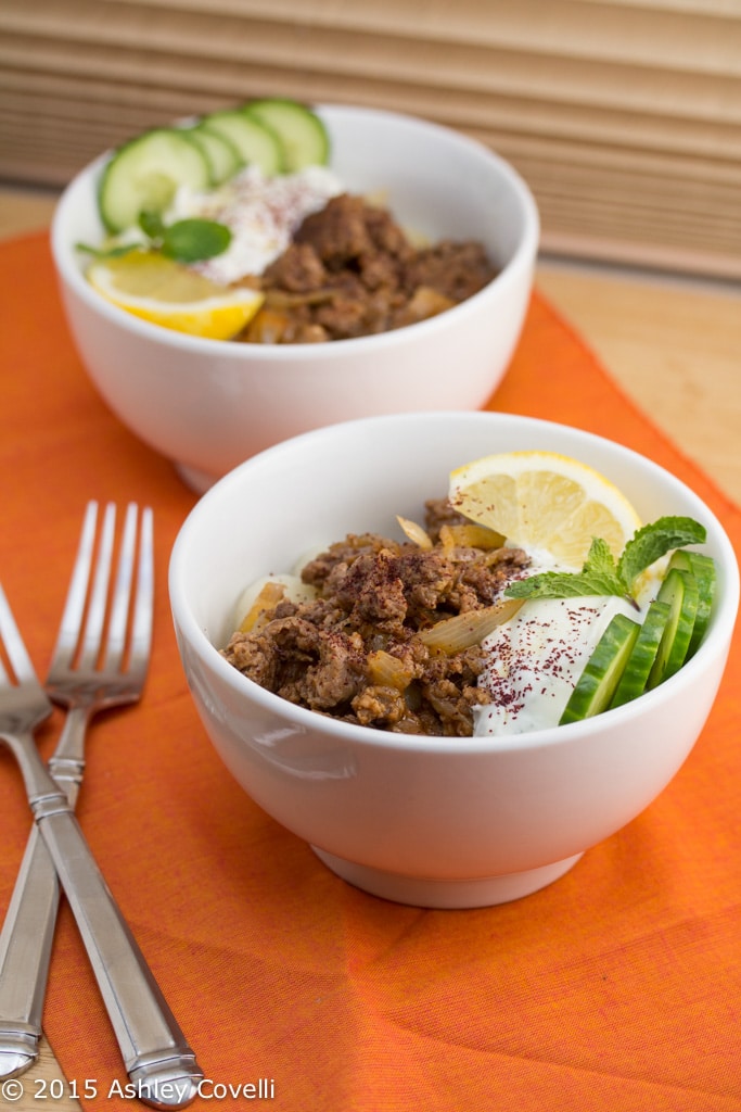 Tomato Achaar Spiced Lamb Over Gnocchi with Garlicky Mint Yogurt Sauce