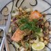 Dukkah-Spiced Salmon with Spring Vegetable & Oyster Mushroom Ragout