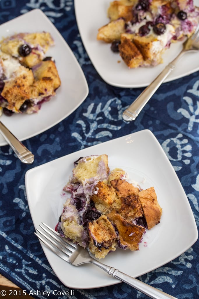 Blueberry Cream Overnight French Toast Casserole on plates.