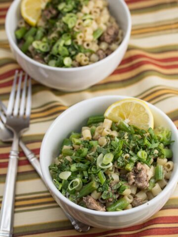Lamb & Risotto-Style Ditalini Pasta with Spring Onion & Green Beans