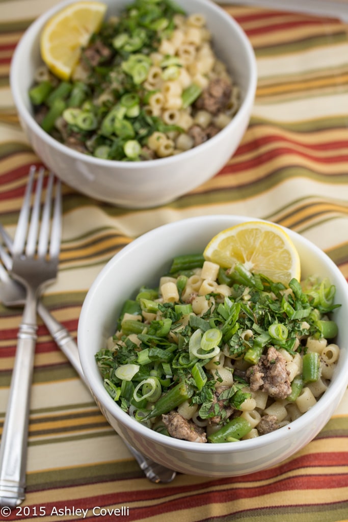 Lamb & Risotto-Style Ditalini Pasta with Spring Onion & Green Beans