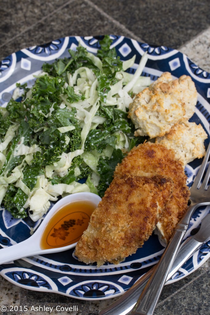 Buttermilk Fried Chicken with Kale-Cabbage Slaw & Biscuits
