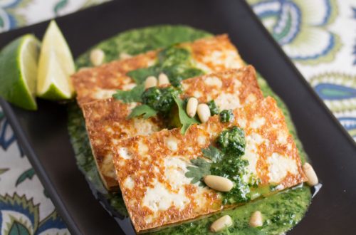 Broiled Tofu with Cilantro Pesto