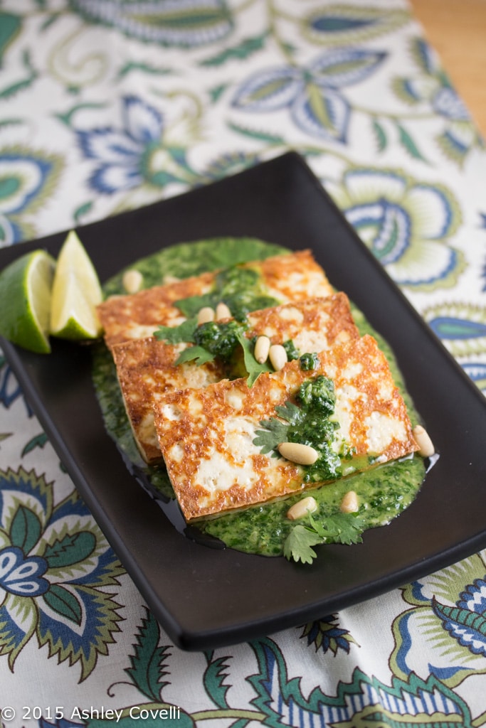 Broiled Tofu with Cilantro Pesto