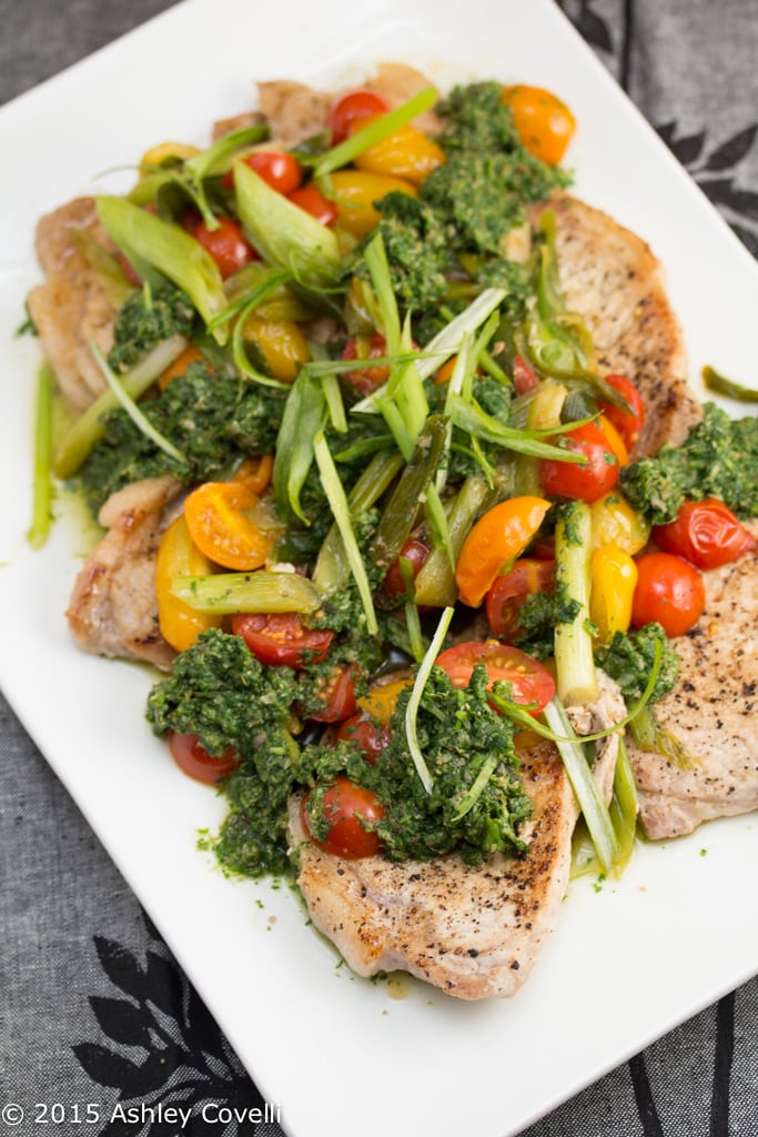 Pork Medallions with Scallions and Magic Green Sauce